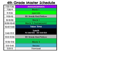4th Grade Schedule